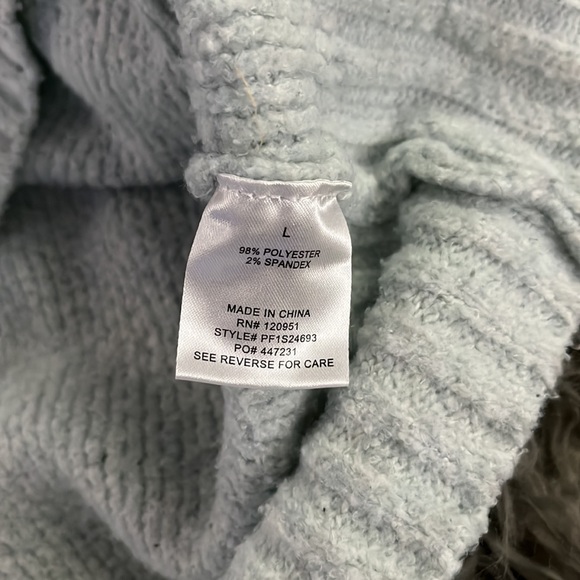 Powder blue soft turtleneck sweater L rolled cuff inside out knit pink rose - Picture 6 of 7